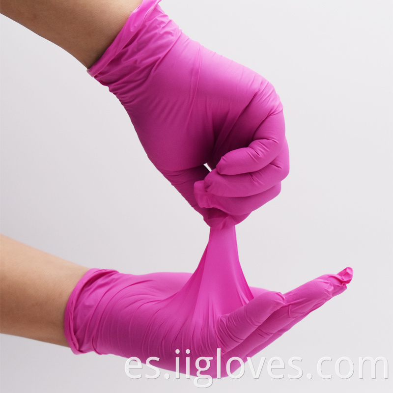 Examen médico Guantes de nitrilo desechables Cajas de guantes de nitrilo Polvo Guante de guantes de nitrilo de color rosa rosado libre